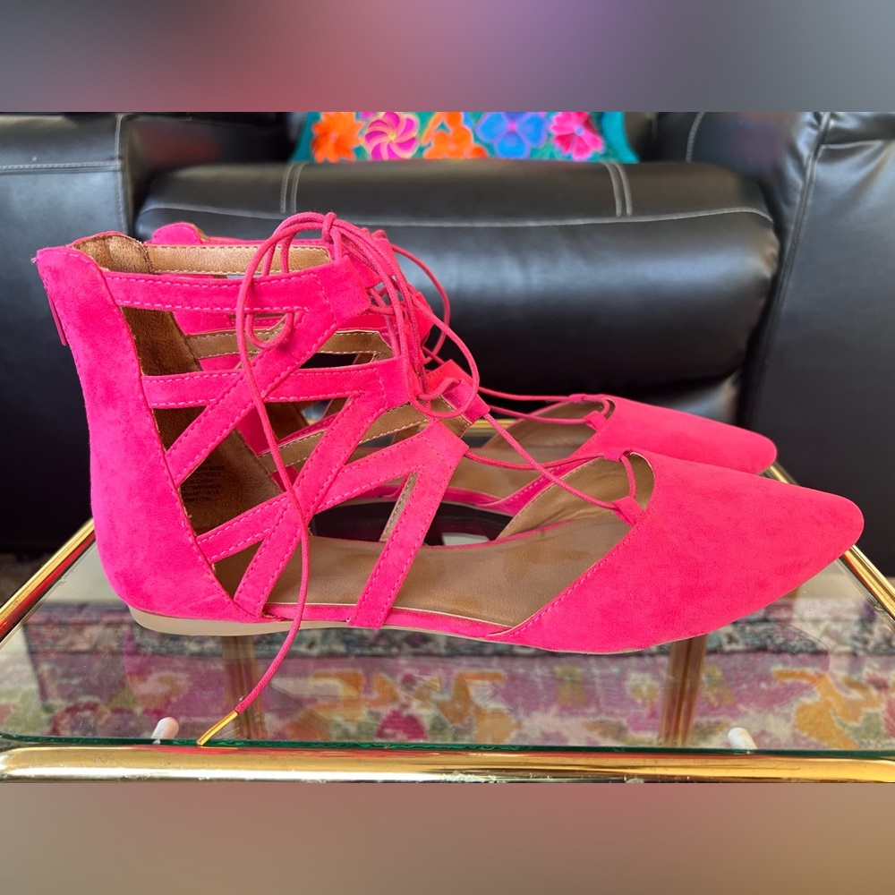 Mossimo Pink Lace Up Flats Size 11